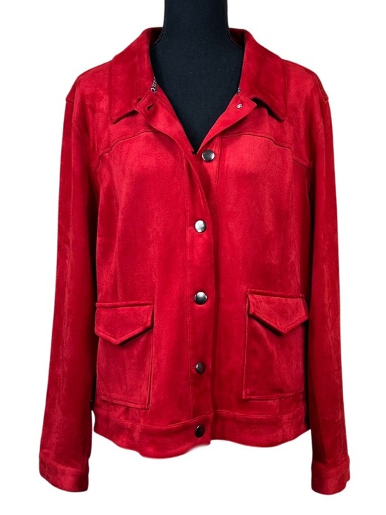 Tribal Jackets & Blazers - Tribal Crimson Red Faux Suede Lightweight Lagenlook Jacket Size XL